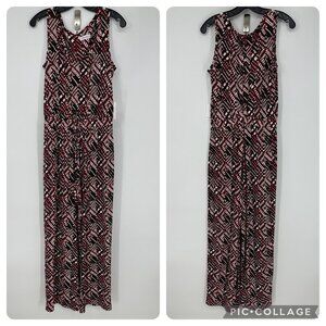 Calvin Klein Wide Leg Jumpsuit 8 Abstract Geometric Print Sleeveless Red Black